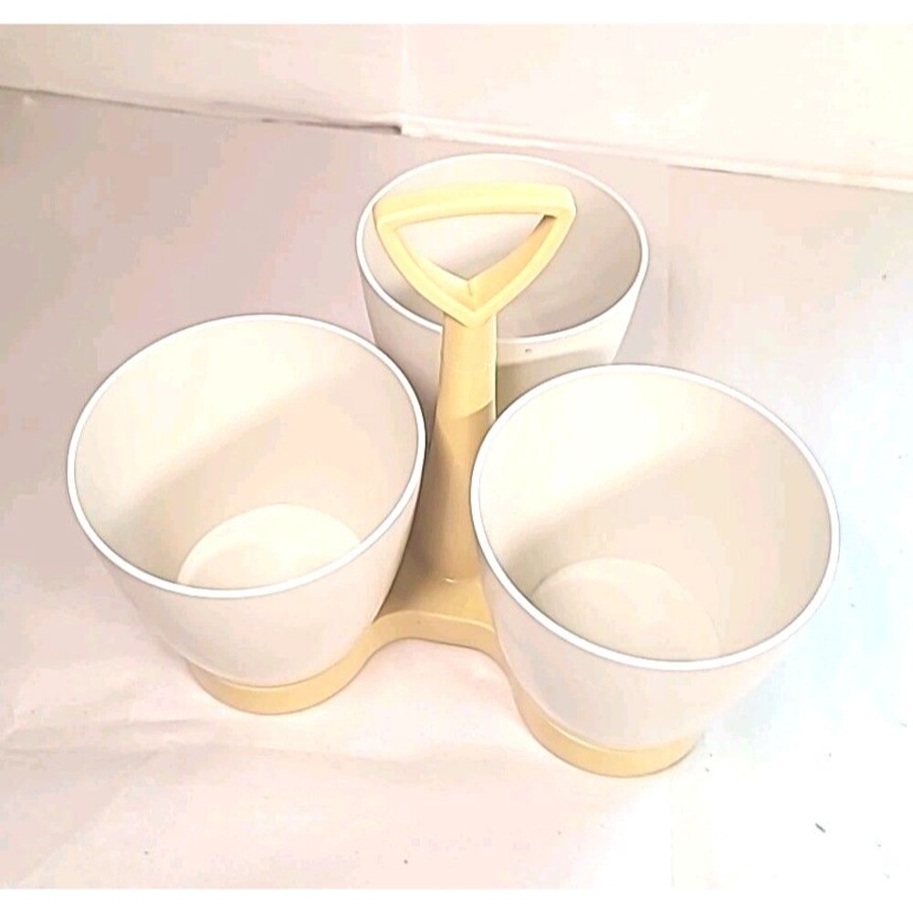 Vintage 4 piece Tupperware Condiment Caddy 3 cups with holder